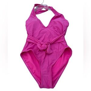 NWT Shade & Shore Women’s One-Piece Swimsuit HalterSize Medium (8-10) Barbiecore